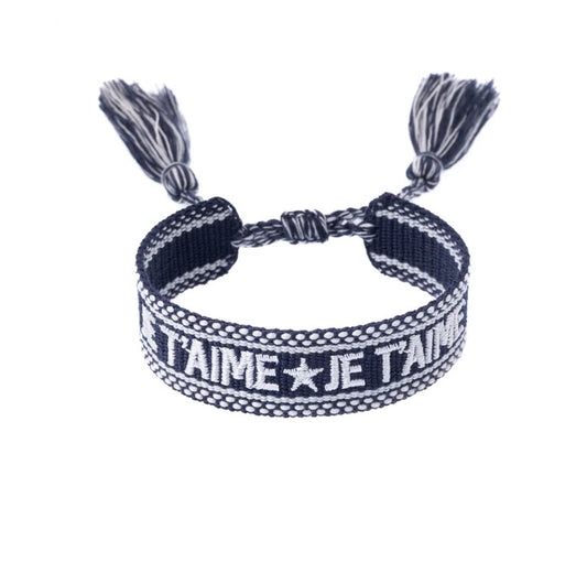 Woven Friendship Bracelet  "Je T'aime" Navy Blue