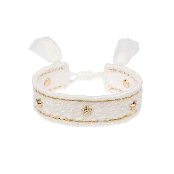 Tweed Friendship Bracelet W/Star Studs Off White