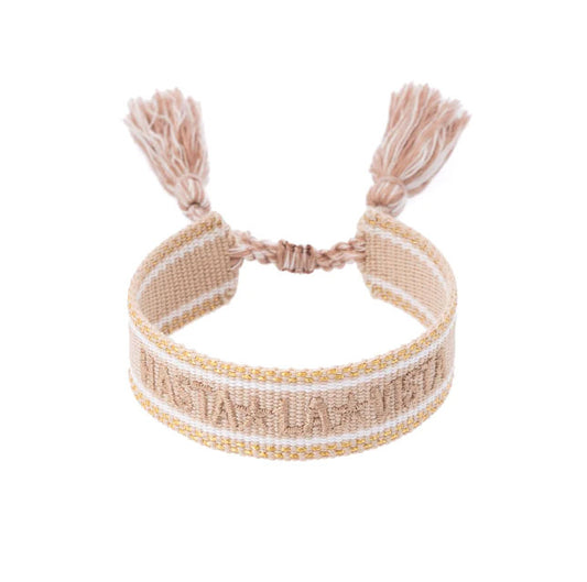 Woven Friendship Bracelet "Hasta La Vista" Sand W/Gold