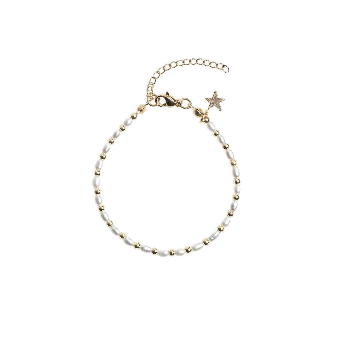 Oval Pearl Bracelet W/Gold Beads White pearl
