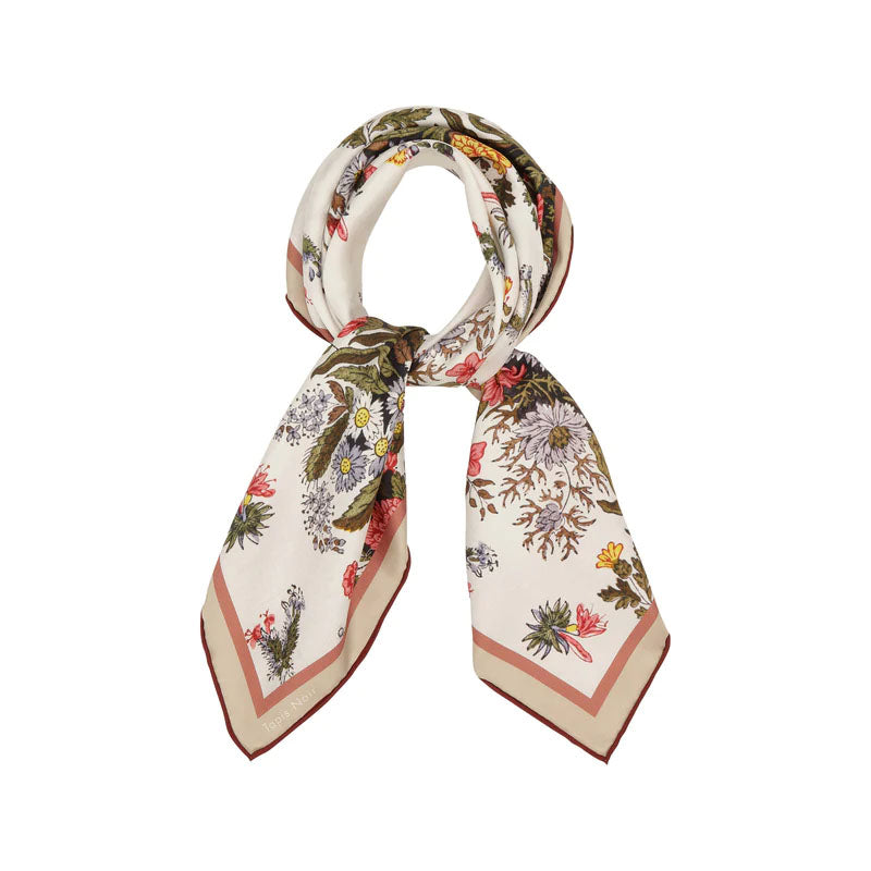 Small classical flower stripe scarf White