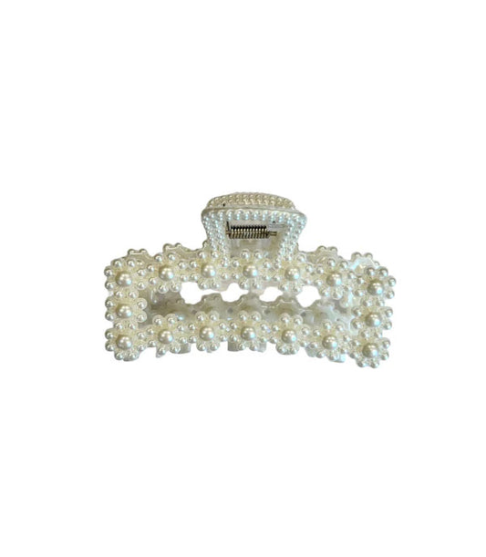 Vintage Pearl Hair Claw Square White Pearl