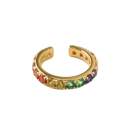 Pave rainbow single ear cuff